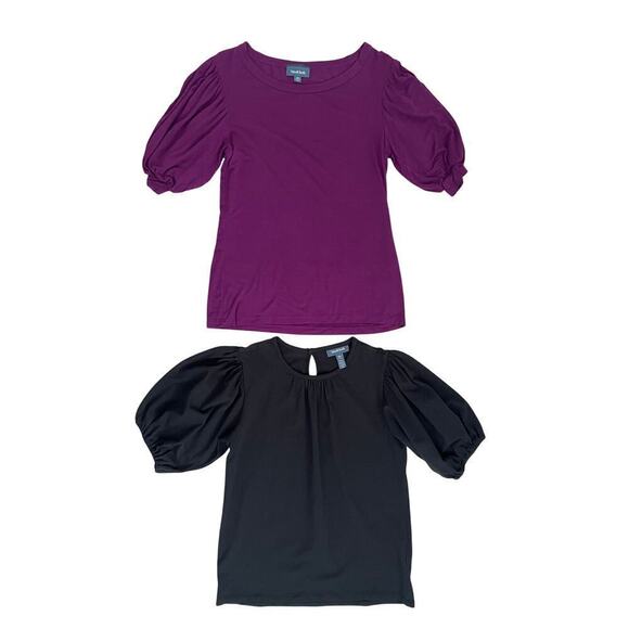 ModCloth Beyond Basic T-shirt Bundle of 2 Women’s XS Puff Sleeves Black & Purple - Picture 1 of 11